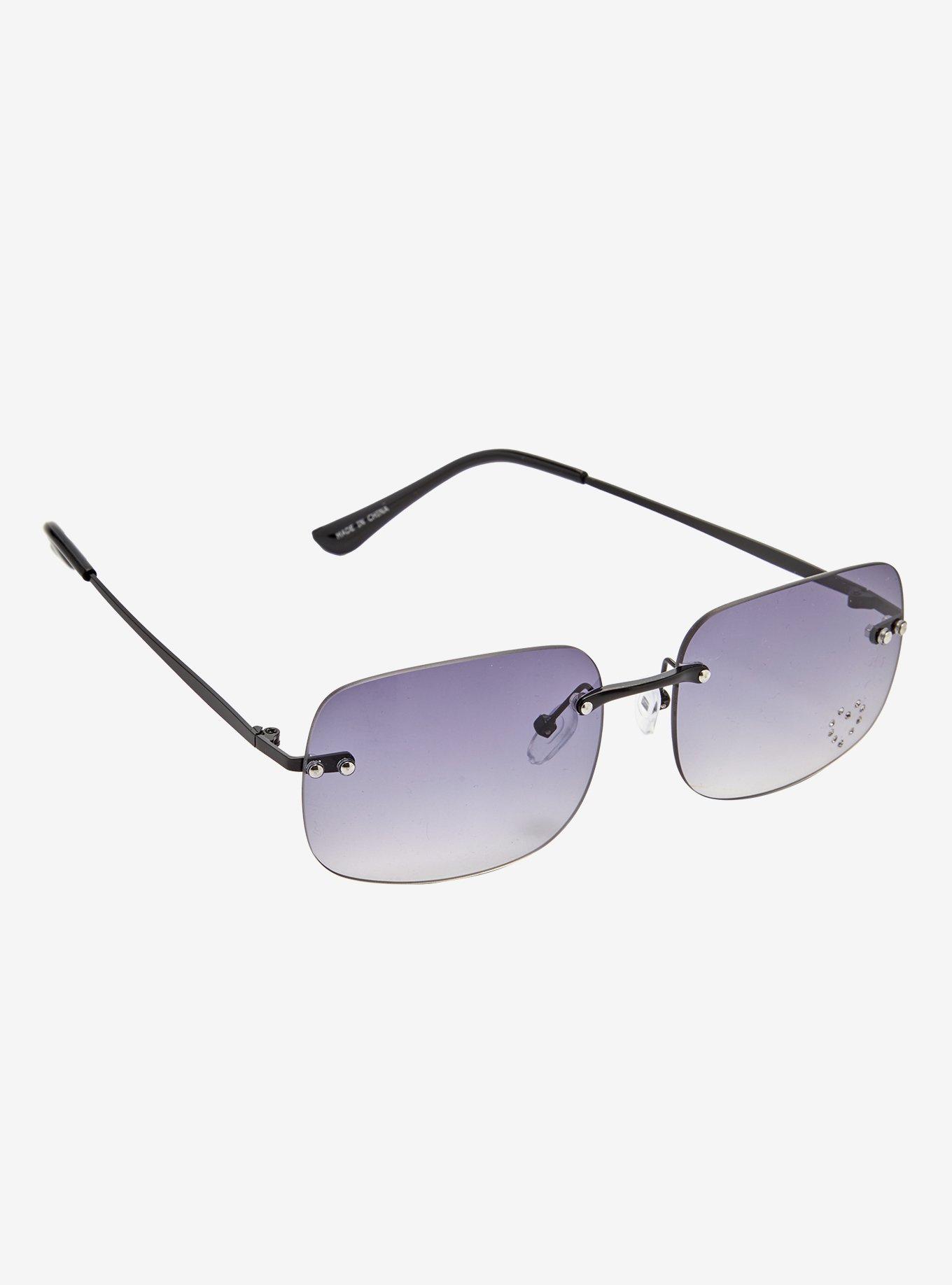 Black Ombre Bejeweled Heart Sunglasses, , hi-res