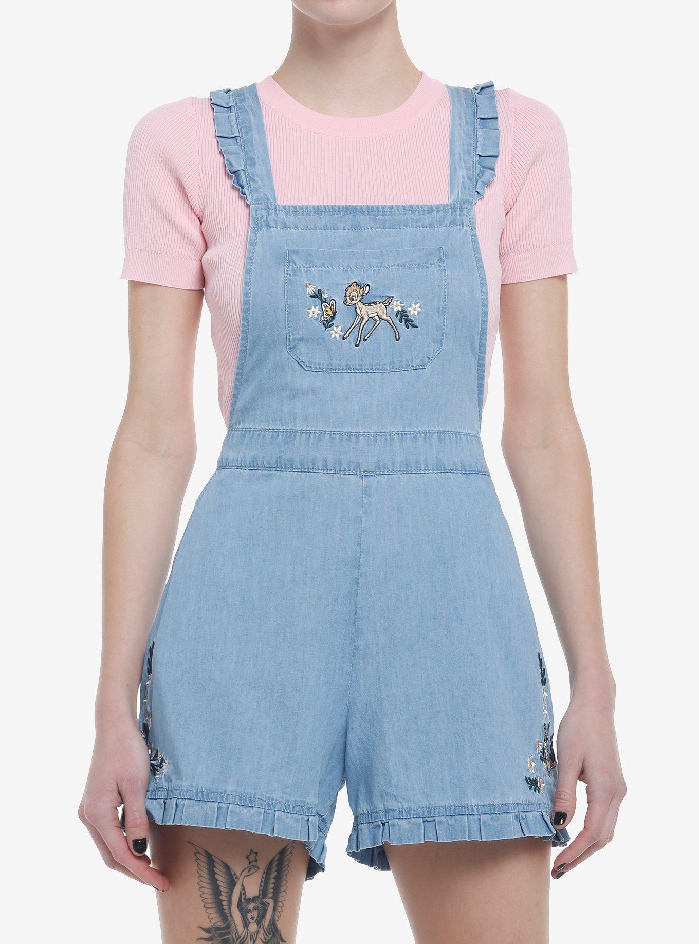 Her Universe Disney Bambi Ruffle Denim Shortalls, LIGHT WASH, hi-res