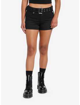 Black Denim Grommet Belt Low-Rise Girls Shorts, , hi-res