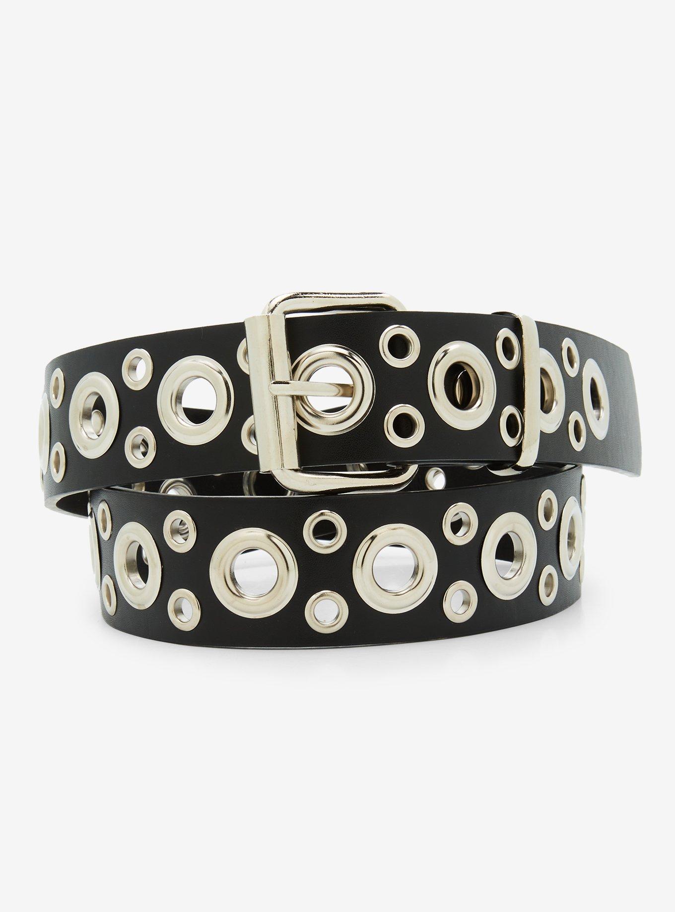 Black & Silver Multi-Grommet Belt | Hot Topic