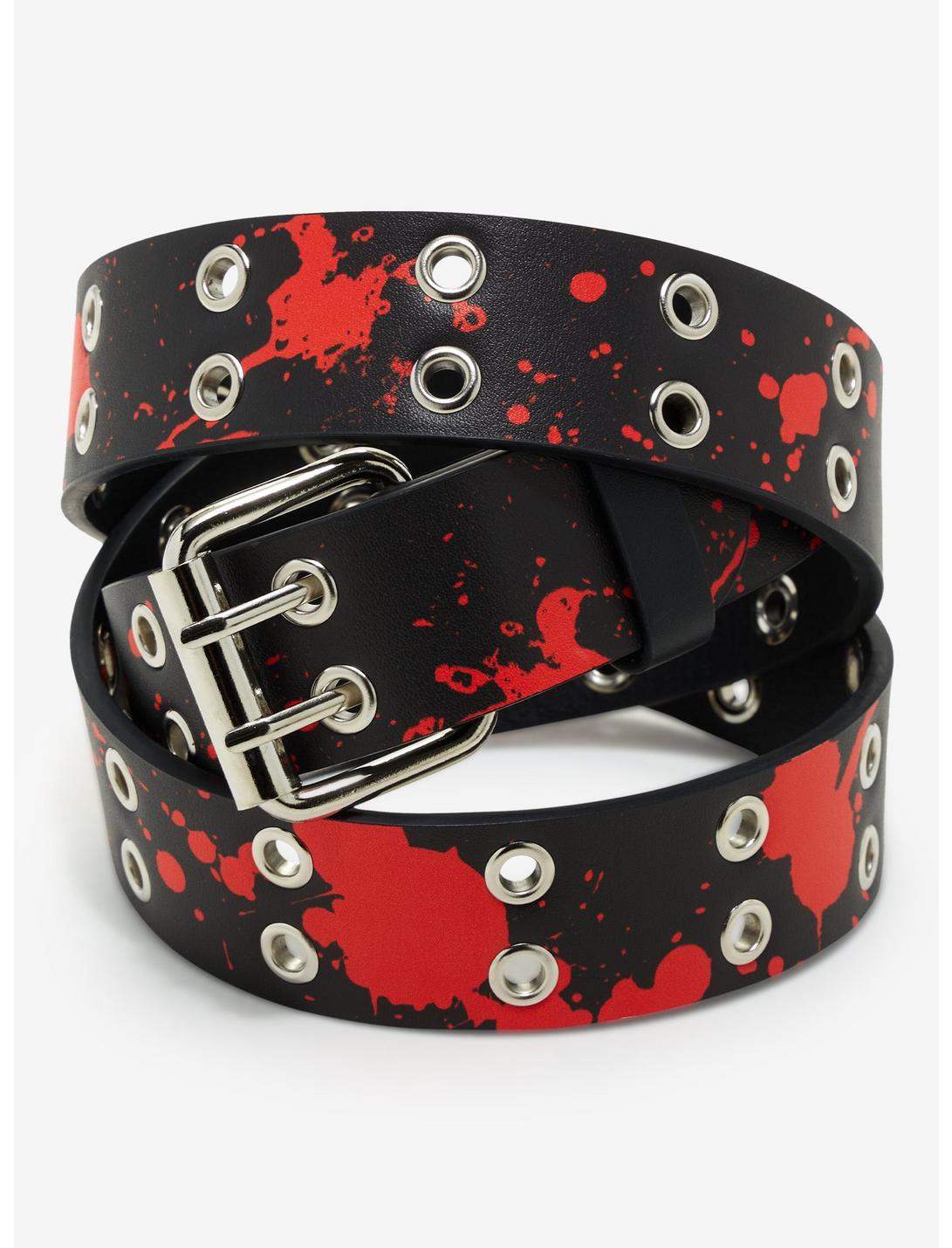 Black & Red Splatter Grommet Belt, BLACK, hi-res