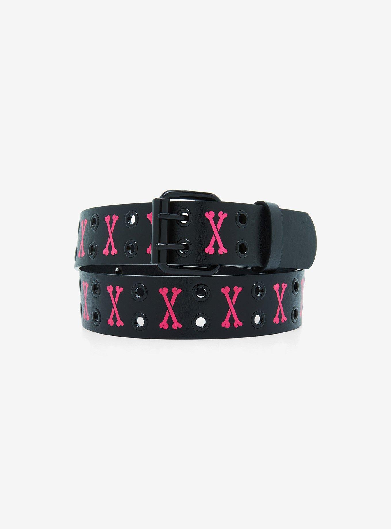 Pink Crossbones Grommet Belt