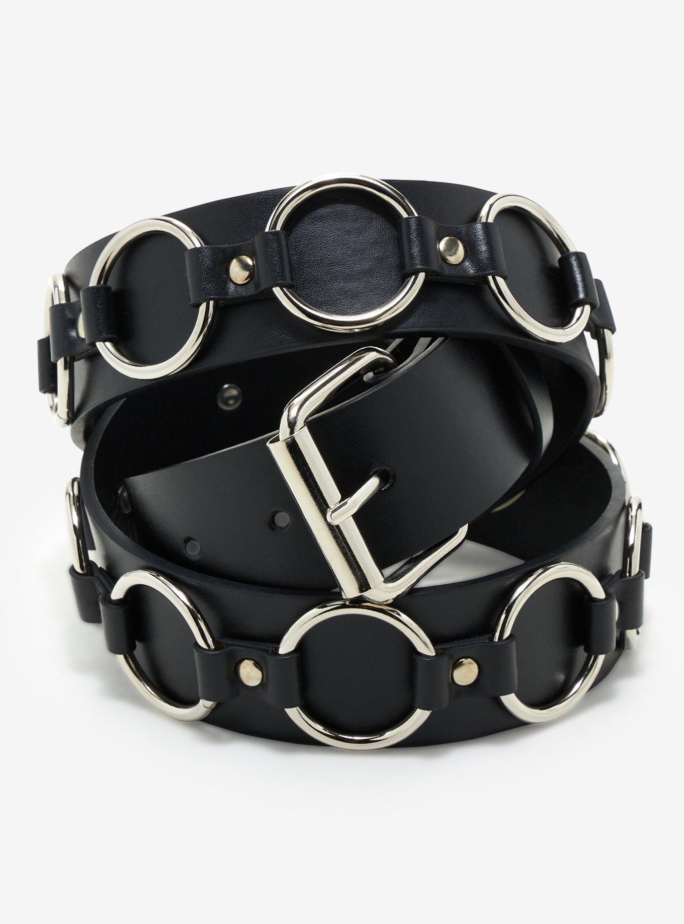 Black O-Ring Faux Leather Belt, BLACK, hi-res