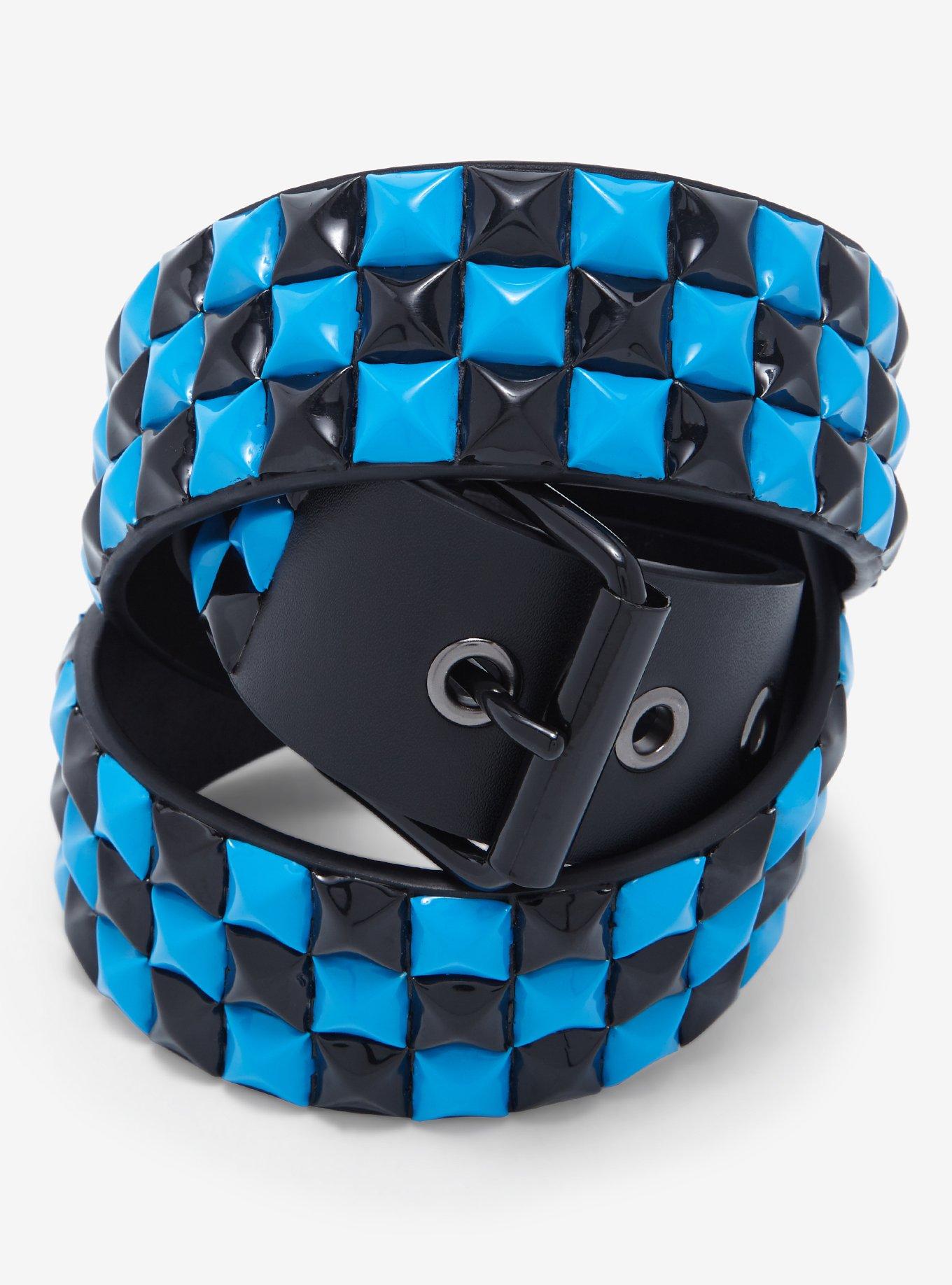 Three Row Black & Blue Pyramid Stud Belt | Hot Topic