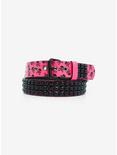 Pink & Black Skull & Crossbones Three Row Pyramid Stud Belt, BLACK, hi-res