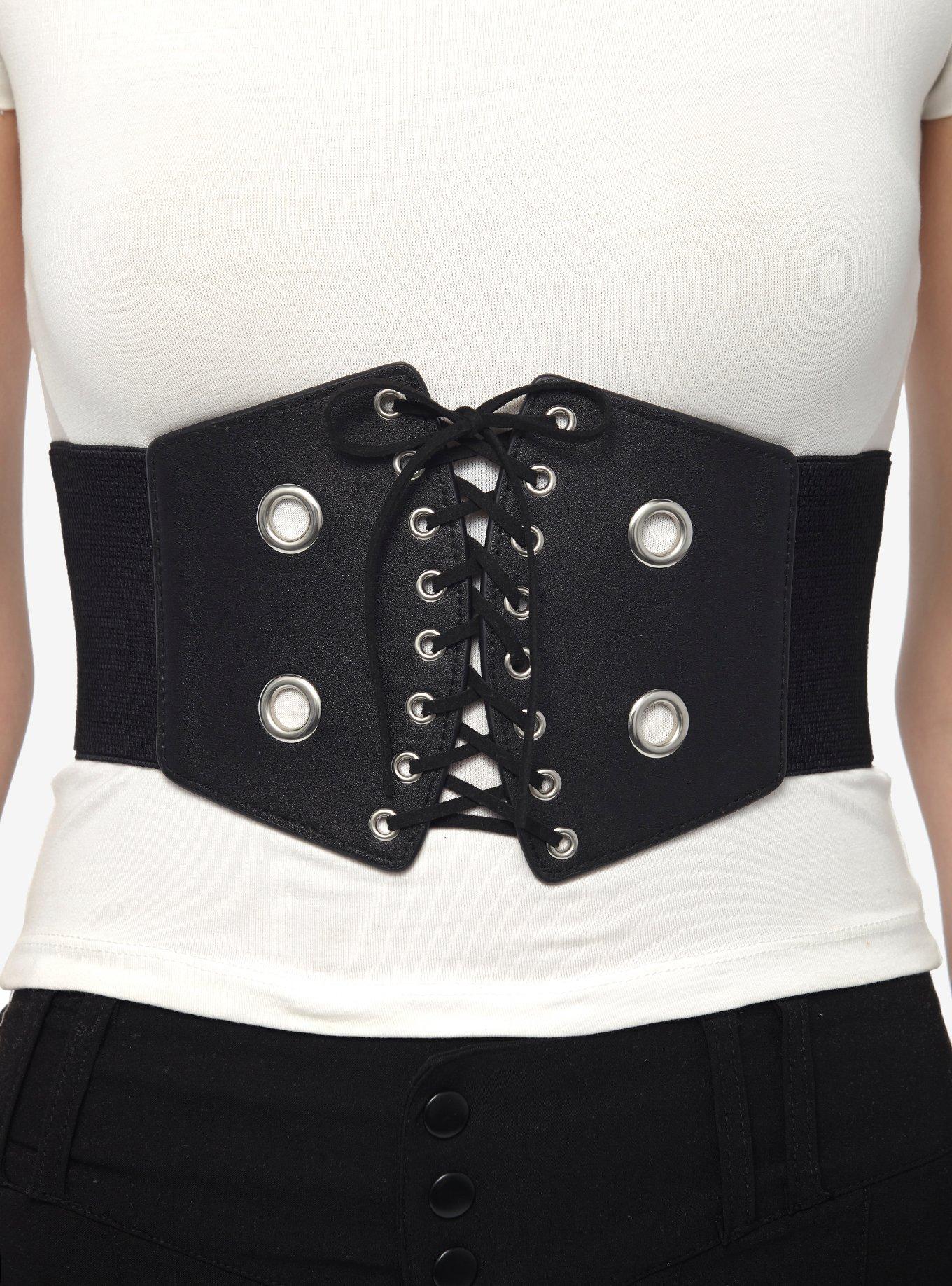 Black Grommet Lace-Up Underbust Corset, BLACK, hi-res