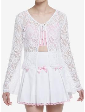 Sweet Society White Lace Tie-Front Girls Shrug, , hi-res