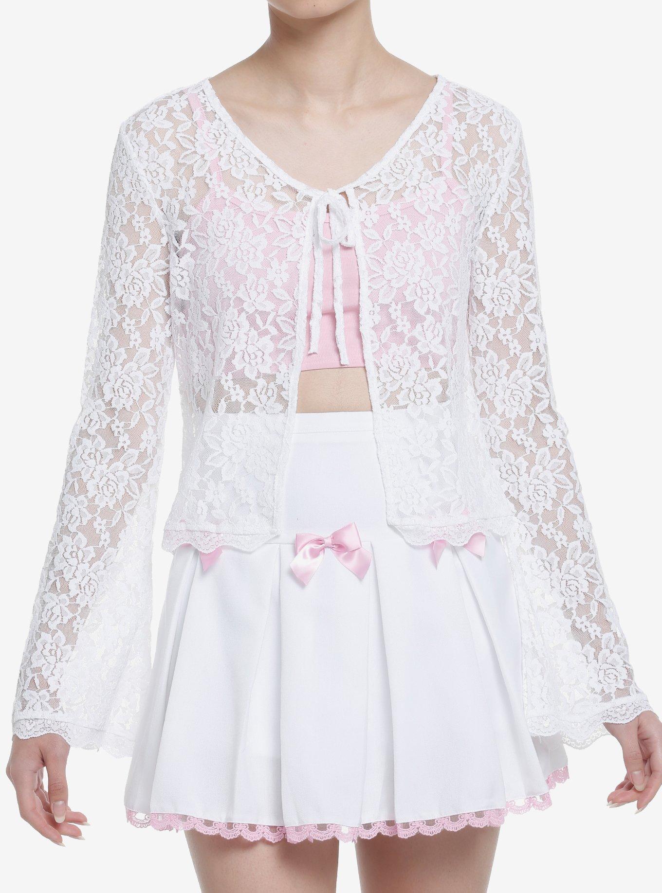 Sweet Society White Lace Tie-Front Girls Shrug, WHITE, hi-res