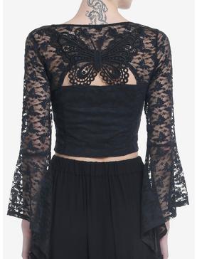 Cosmic Aura Black Butterfly Lace Girls Bell Sleeve Top, , hi-res