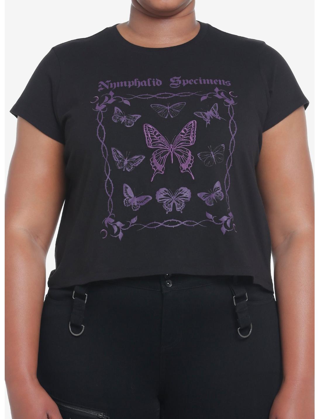 Cosmic Aura Purple Butterfly Girls Crop T-Shirt Plus Size, BLACK, hi-res