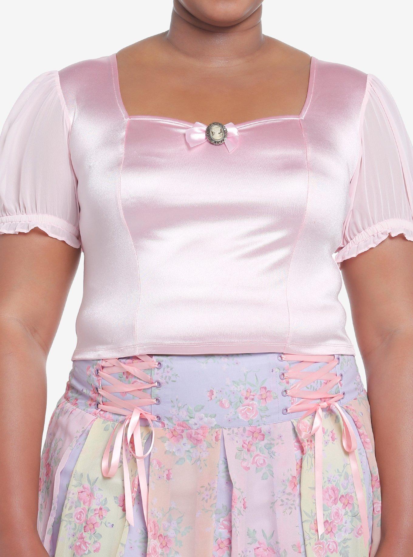 Sweet Society Pink Satin Cameo Girls Crop Top Plus Size, PINK, hi-res