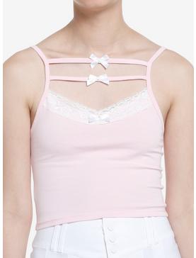 Sweet Society Pink & White Bow Strappy Girls Cami, , hi-res