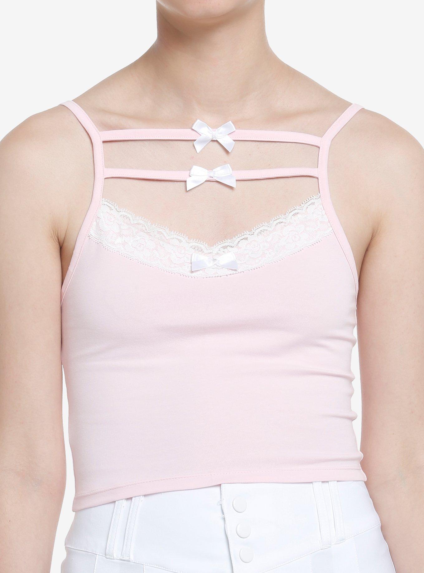 Sweet Society Pink & White Bow Strappy Girls Cami, PINK, hi-res