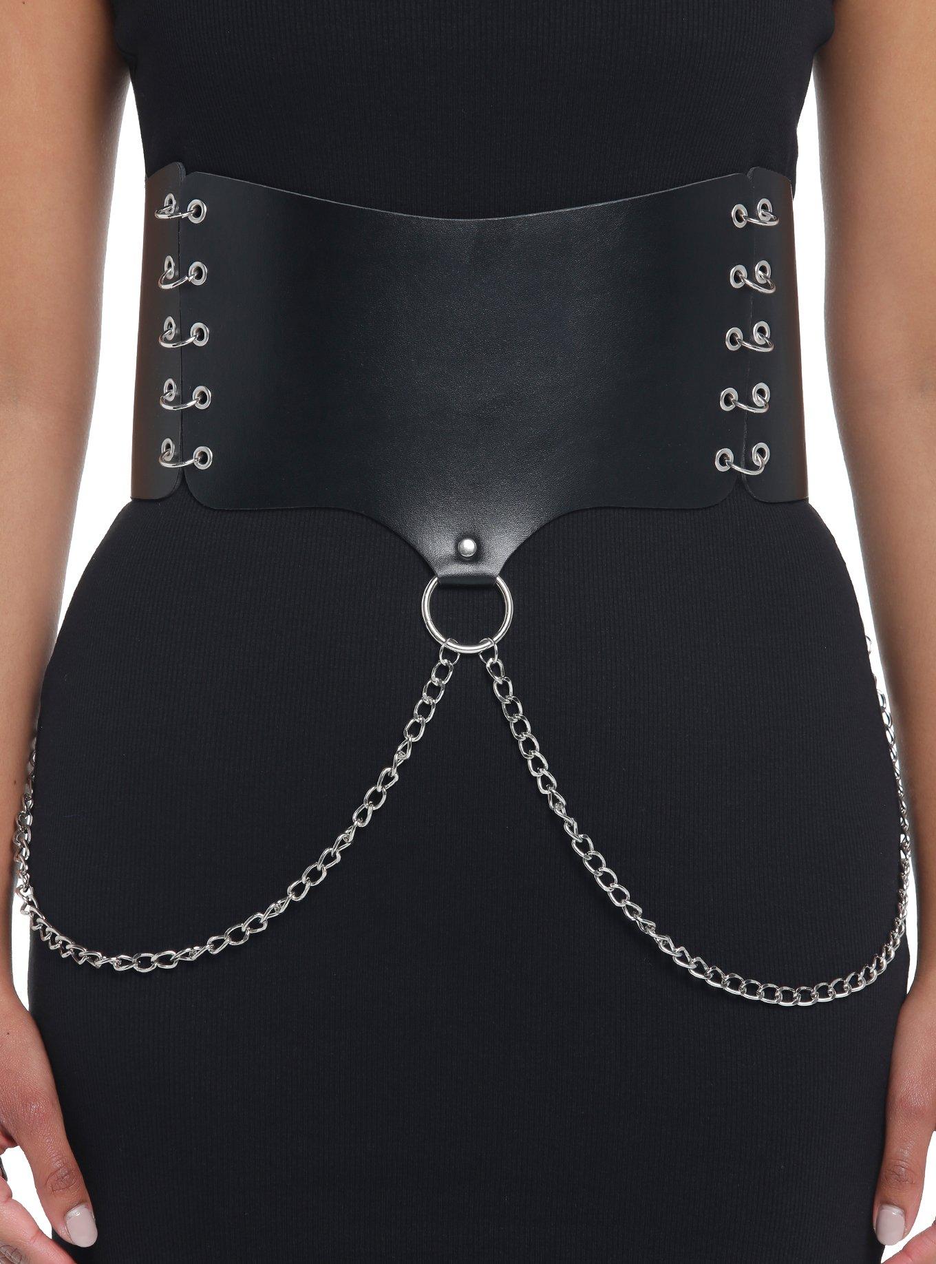 Black Drop Chain Corset Belt, BLACK, hi-res