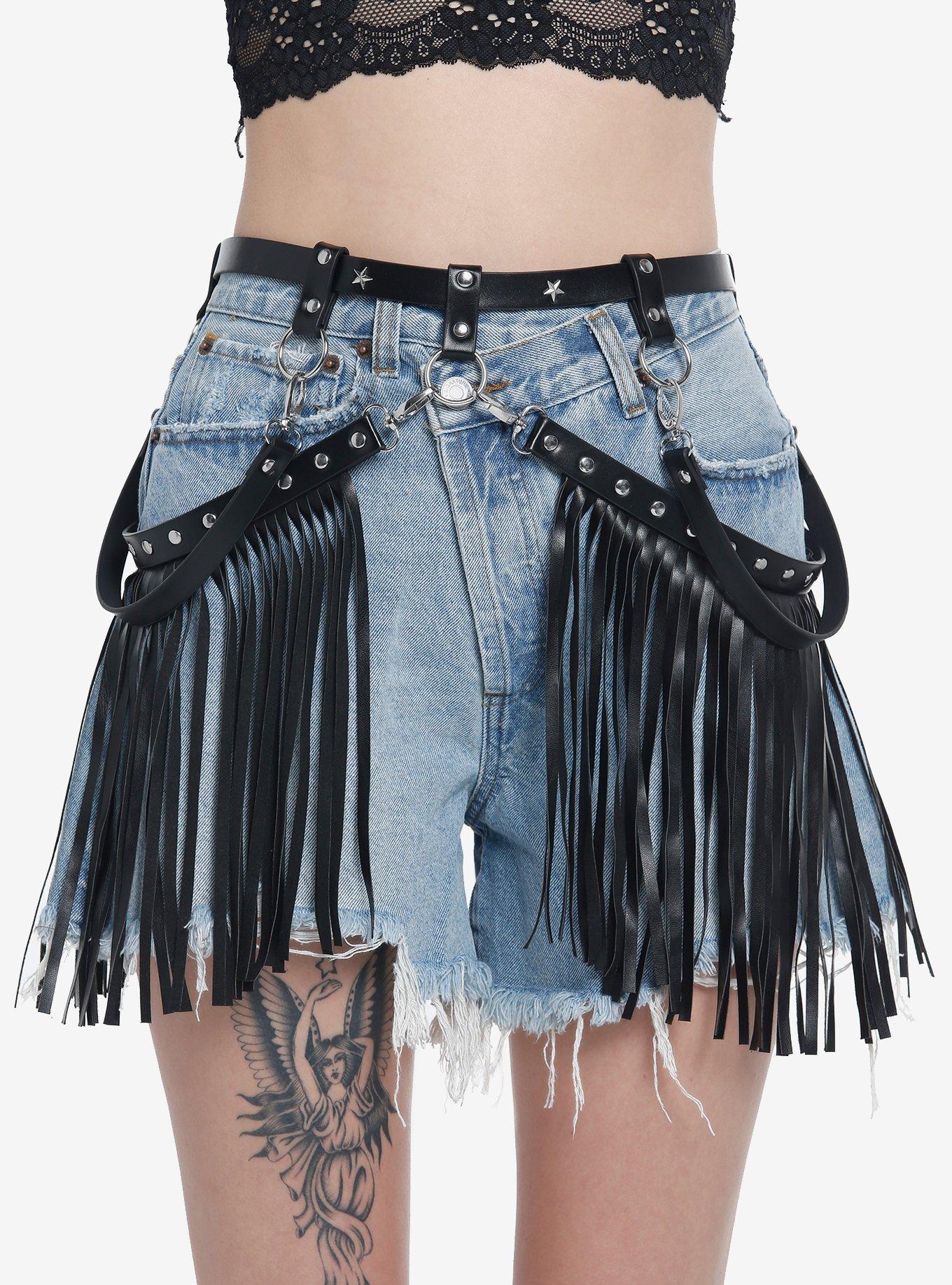 Black Western Side Fringe Belt, BLACK, hi-res