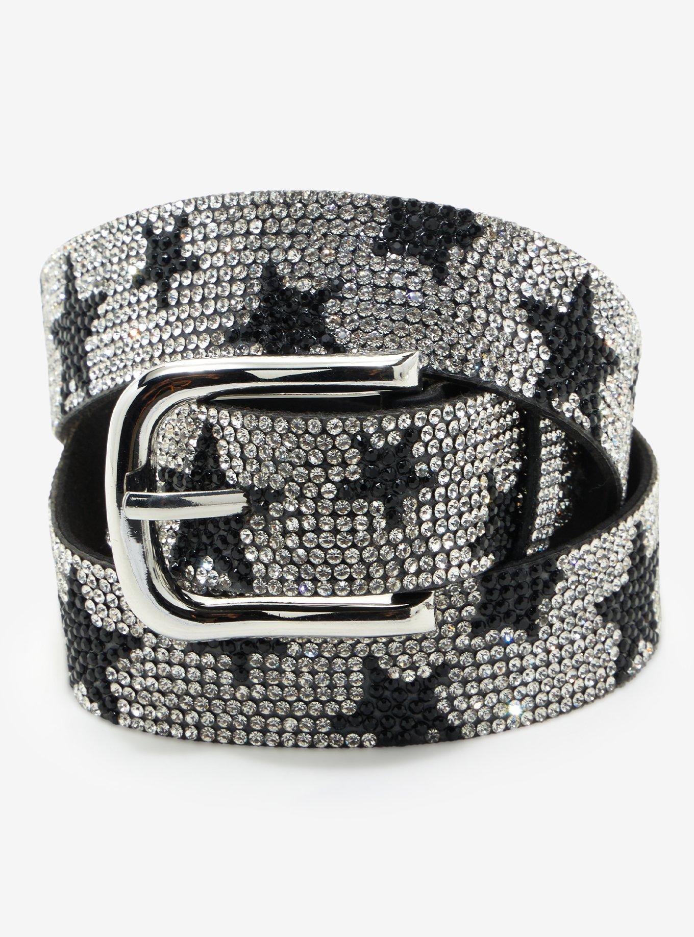 Unisex Rhinestone Bling Belt - Red and Silver - Skulls