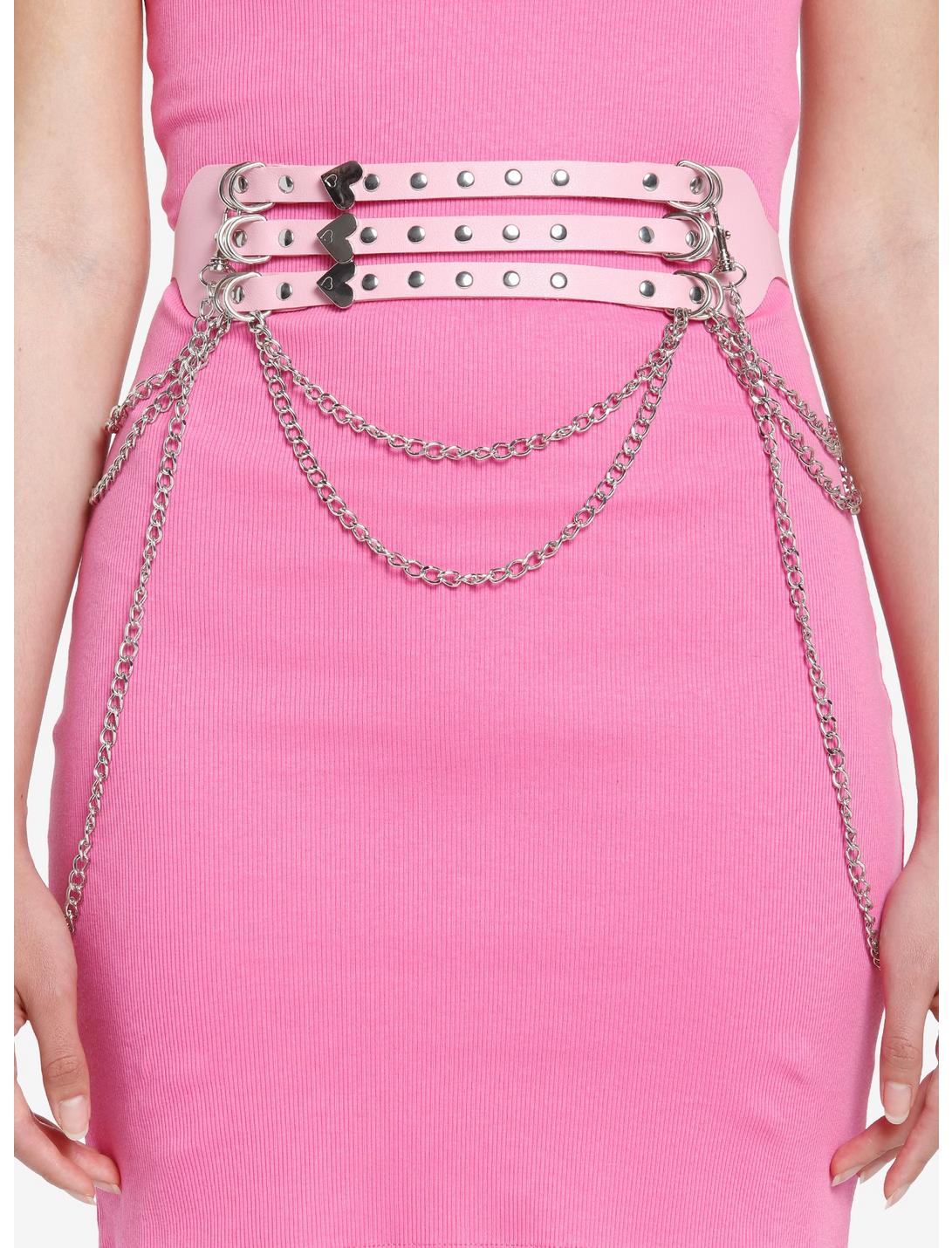 Pink Heart Chain Belt, SILVER, hi-res
