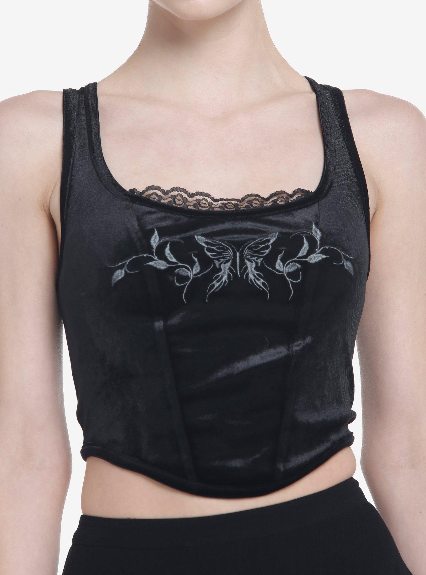 Cosmic Aura Black Velvet Butterfly Girls Corset Top, , hi-res