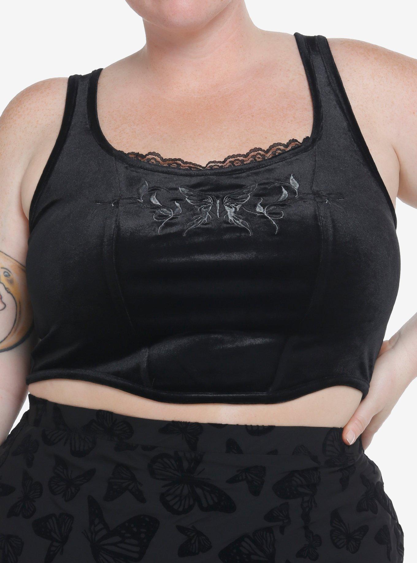 Cosmic Aura Black Velvet Butterfly Girls Corset Top Plus Size, BLACK, hi-res