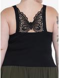 Cosmic Aura Black Lace Butterfly Girls Crop Tank Top Plus Size, BLACK, hi-res