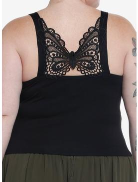 Cosmic Aura Black Lace Butterfly Girls Crop Tank Top Plus Size, , hi-res