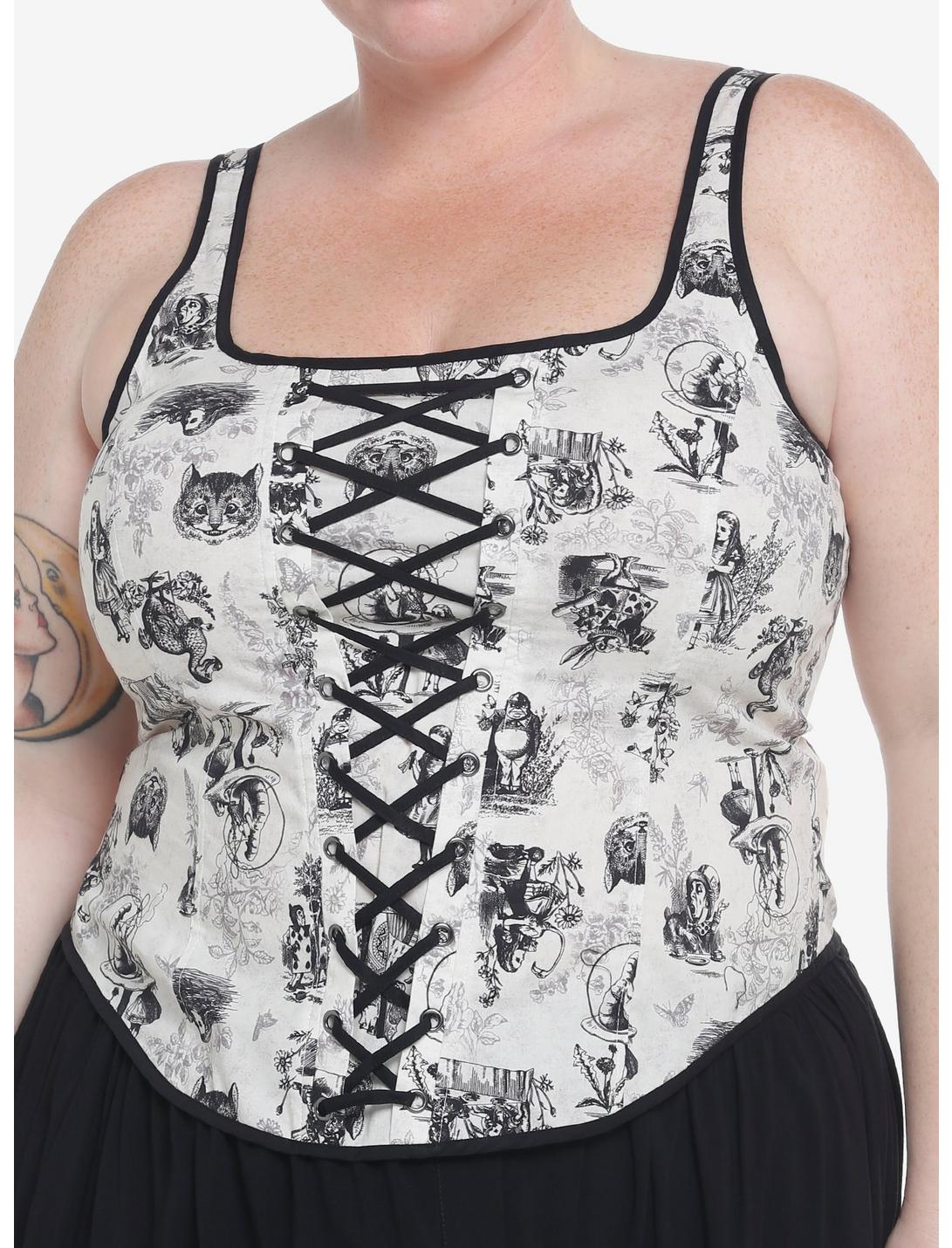 Thorn & Fable Through The Looking Glass Sketch Girls Corset Top Plus Size, MULTI, hi-res