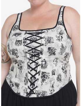 Thorn & Fable Through The Looking Glass Sketch Girls Corset Top Plus Size, , hi-res