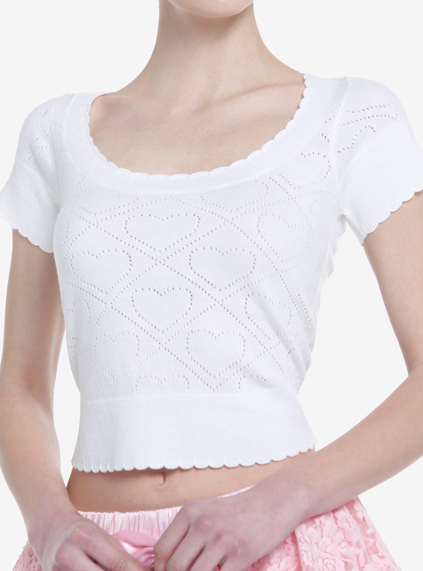 Sweet Society White Hearts Girls Crop Sweater Top