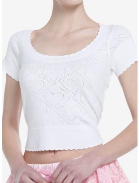 Sweet Society White Hearts Girls Crop Sweater Top, , hi-res
