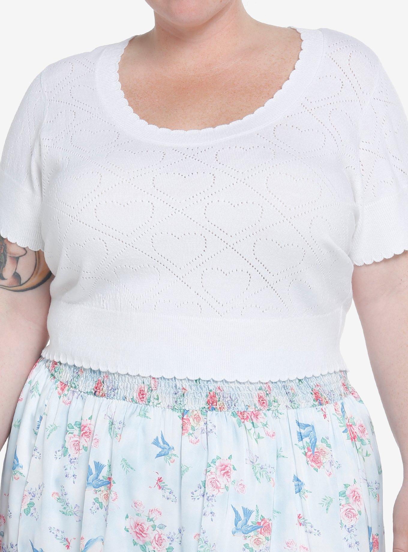 Sweet Society White Hearts Girls Crop Sweater Top Plus Size, , hi-res