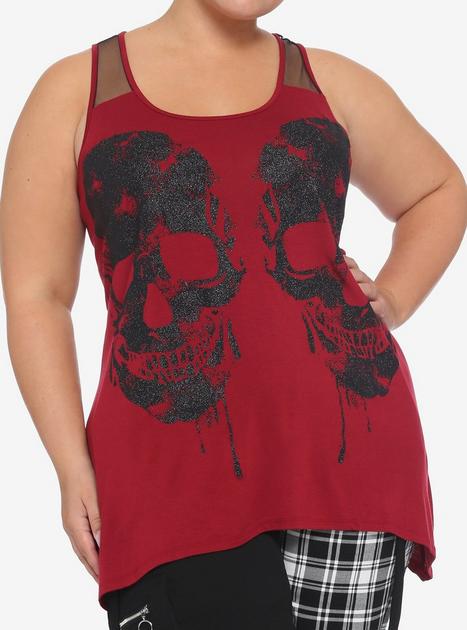 Burgundy Glitter Skull Shark Bite Girls Tank Top Plus Size Hot Topic