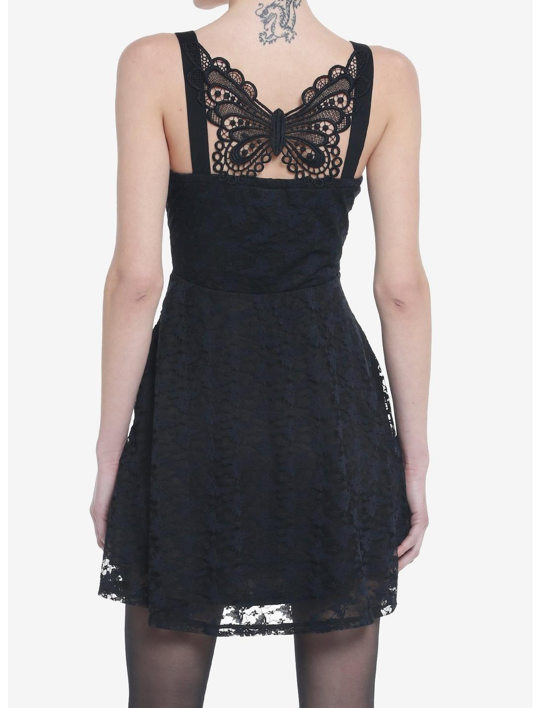 Cosmic Aura Black Butterfly Lace-Up Skater Dress, BLACK, hi-res