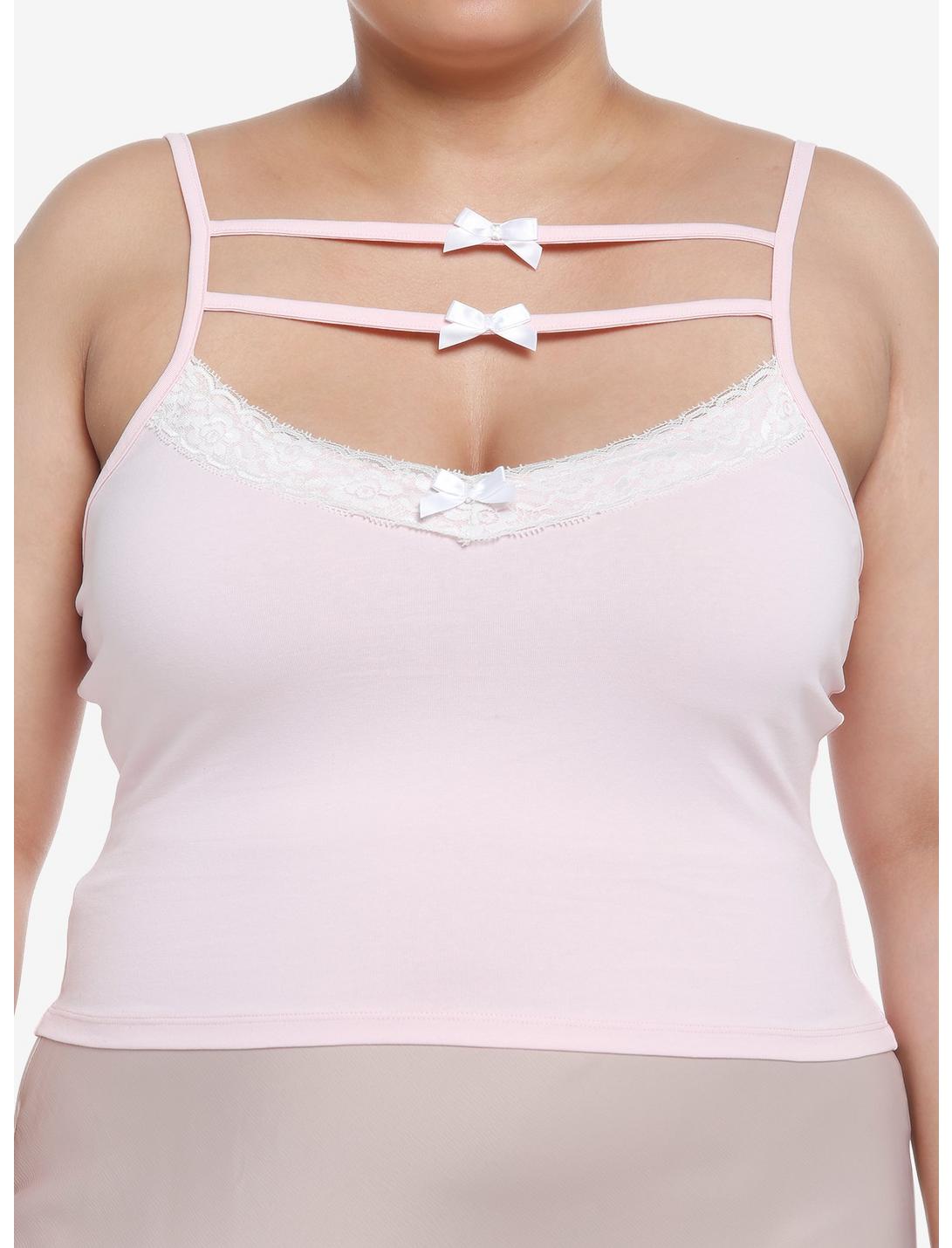 Sweet Society Pink & White Bow Strappy Girls Cami Plus Size, PINK, hi-res