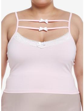 Sweet Society Pink & White Bow Strappy Girls Cami Plus Size, , hi-res