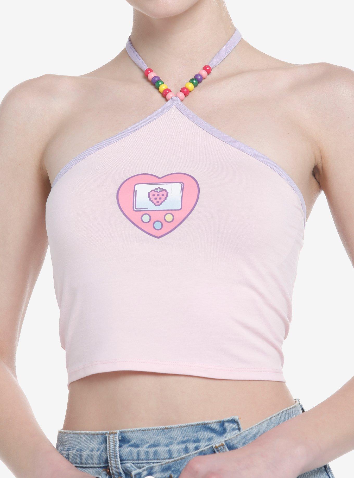 Sweet Society Kawaii Gamer Girls Crop Halter Tank Top, PINK, hi-res