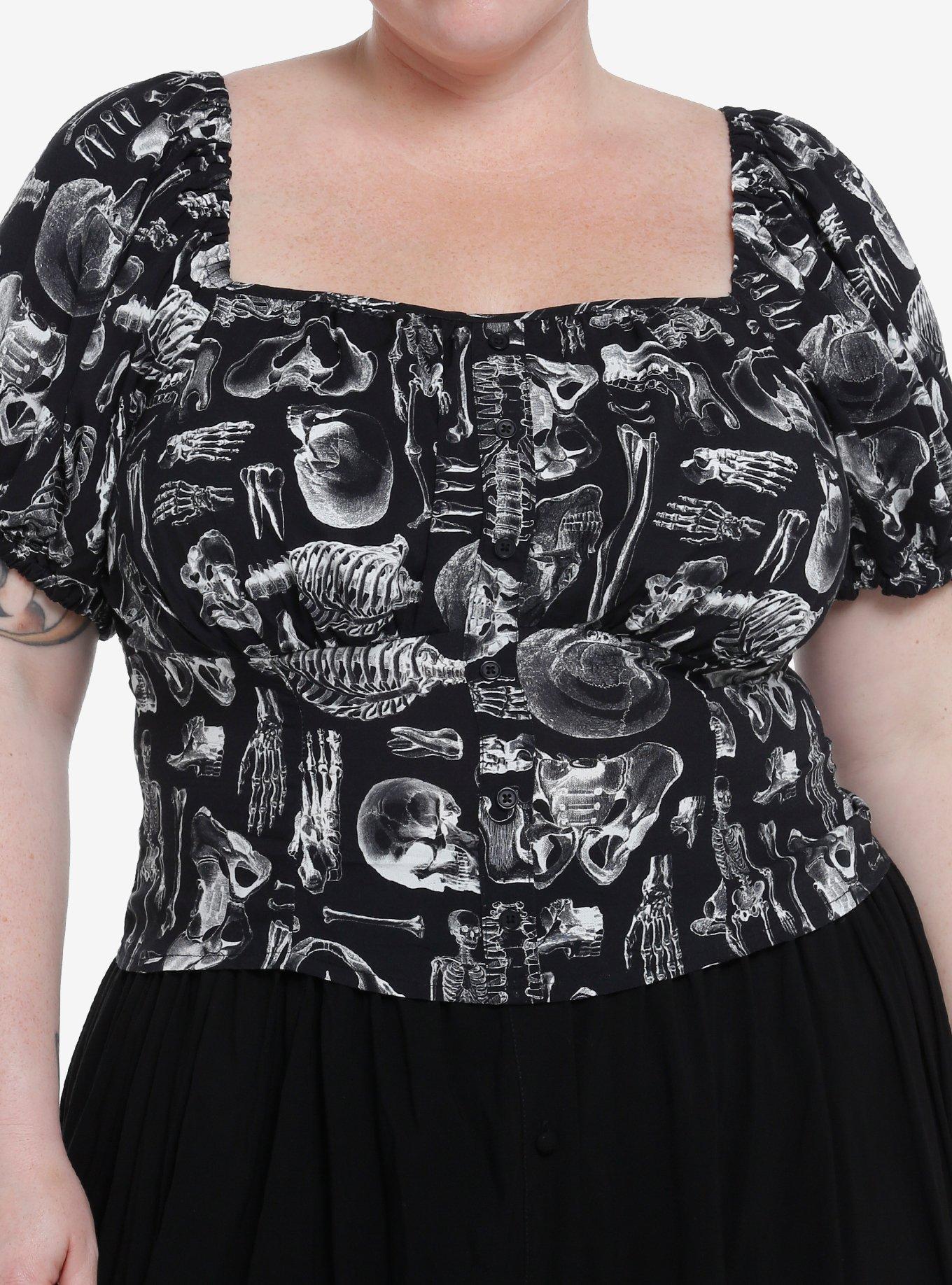 Black & White Animal Skeletons Girls Crop Top Plus Size, , hi-res