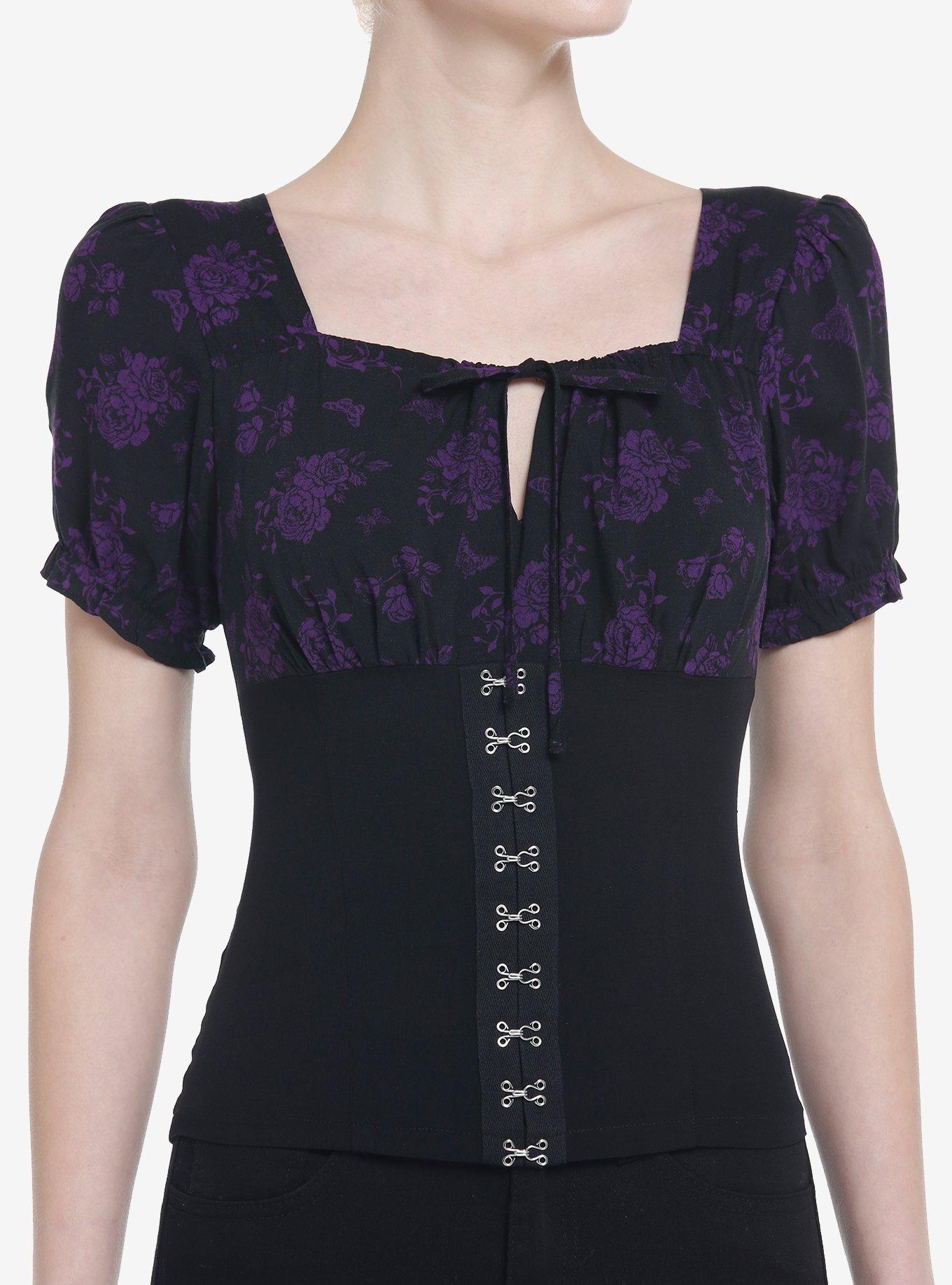 Cosmic Aura Black & Purple Rose Hook-And-Eye Girls Top, , hi-res