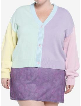 Pastel Color-Block Crop Girls Cardigan Plus Size, , hi-res