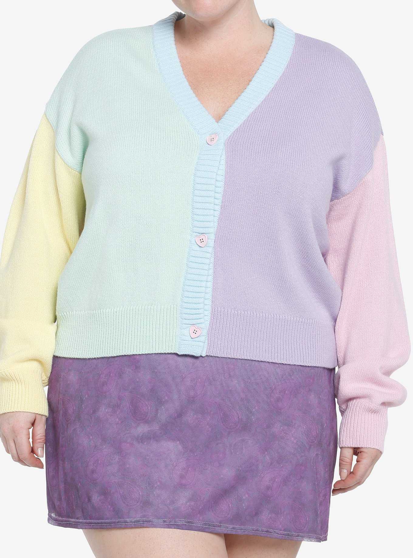 Pastel Color-Block Crop Girls Cardigan Plus Size, , hi-res