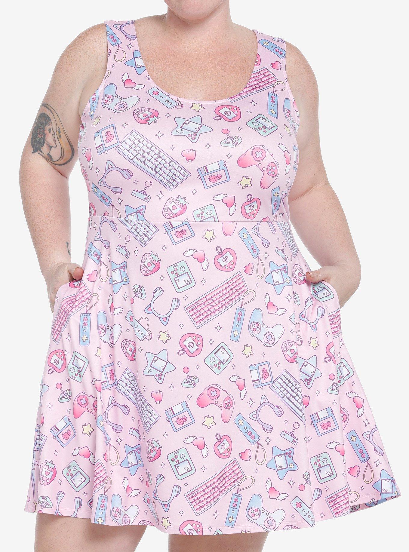 Kawaii Gamer Pastel Tank Dress Plus Size, PINK, hi-res