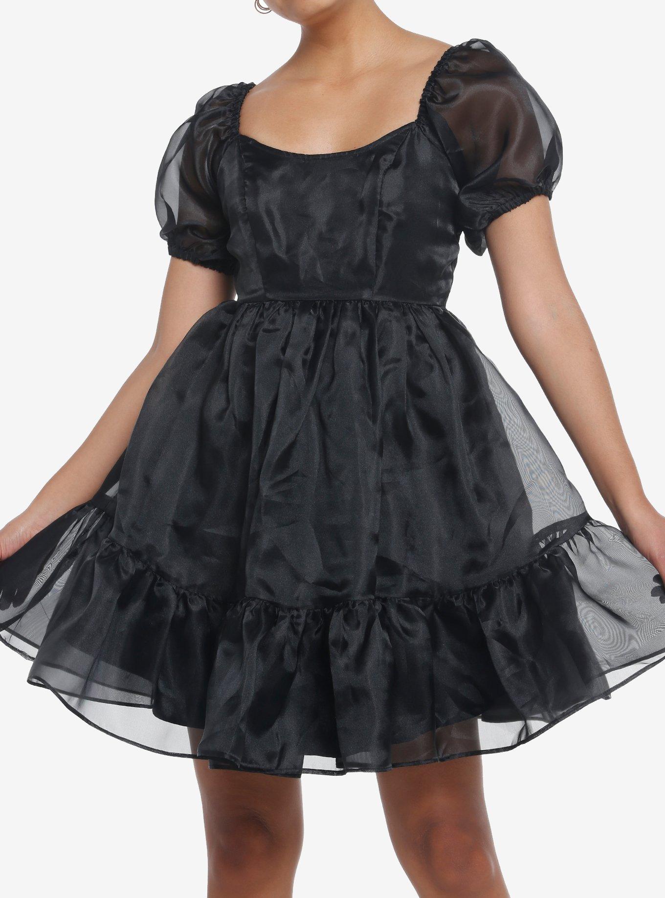 Thorn & Fable Black Organza Tiered Dress, BLACK, hi-res