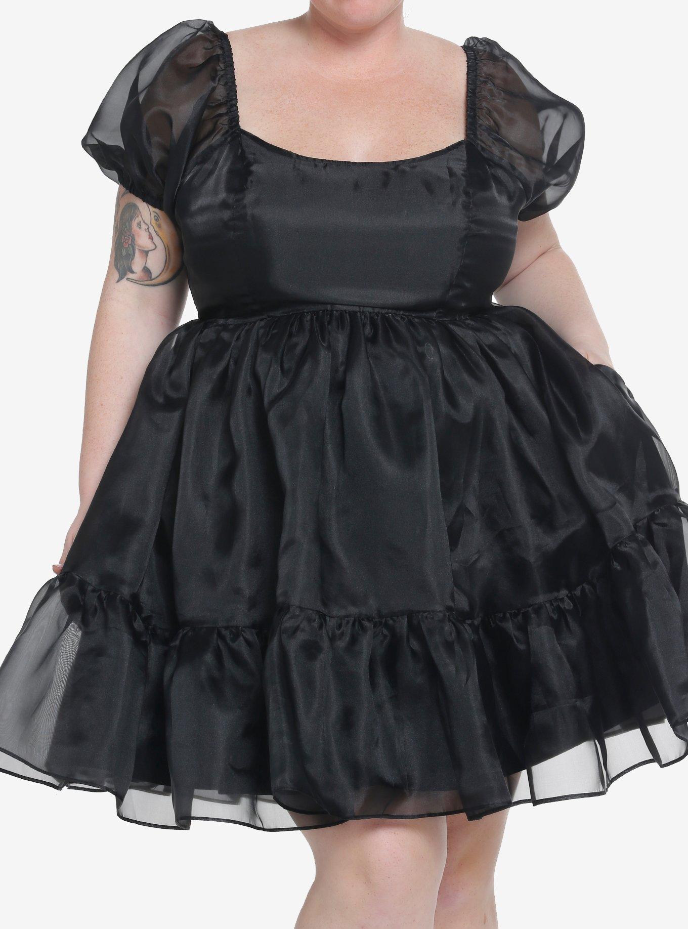 Thorn & Fable Black Organza Tiered Dress Plus Size, BLACK, hi-res