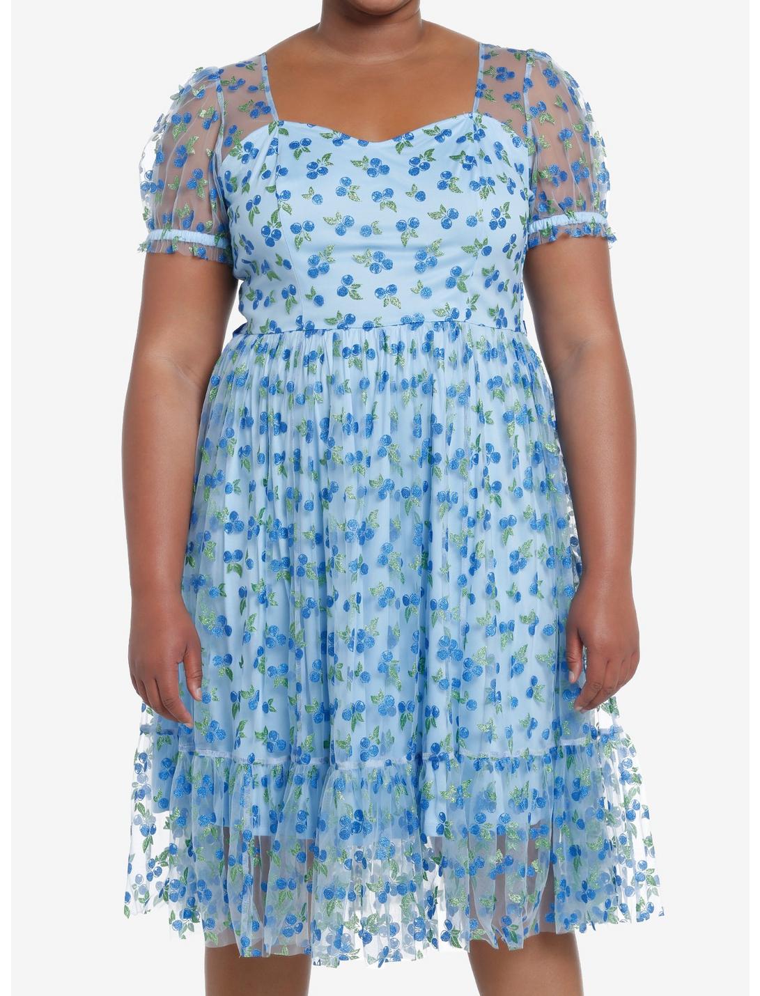 Sweet Society Blueberry Glitter Mesh Dress Plus Size, BLUE, hi-res
