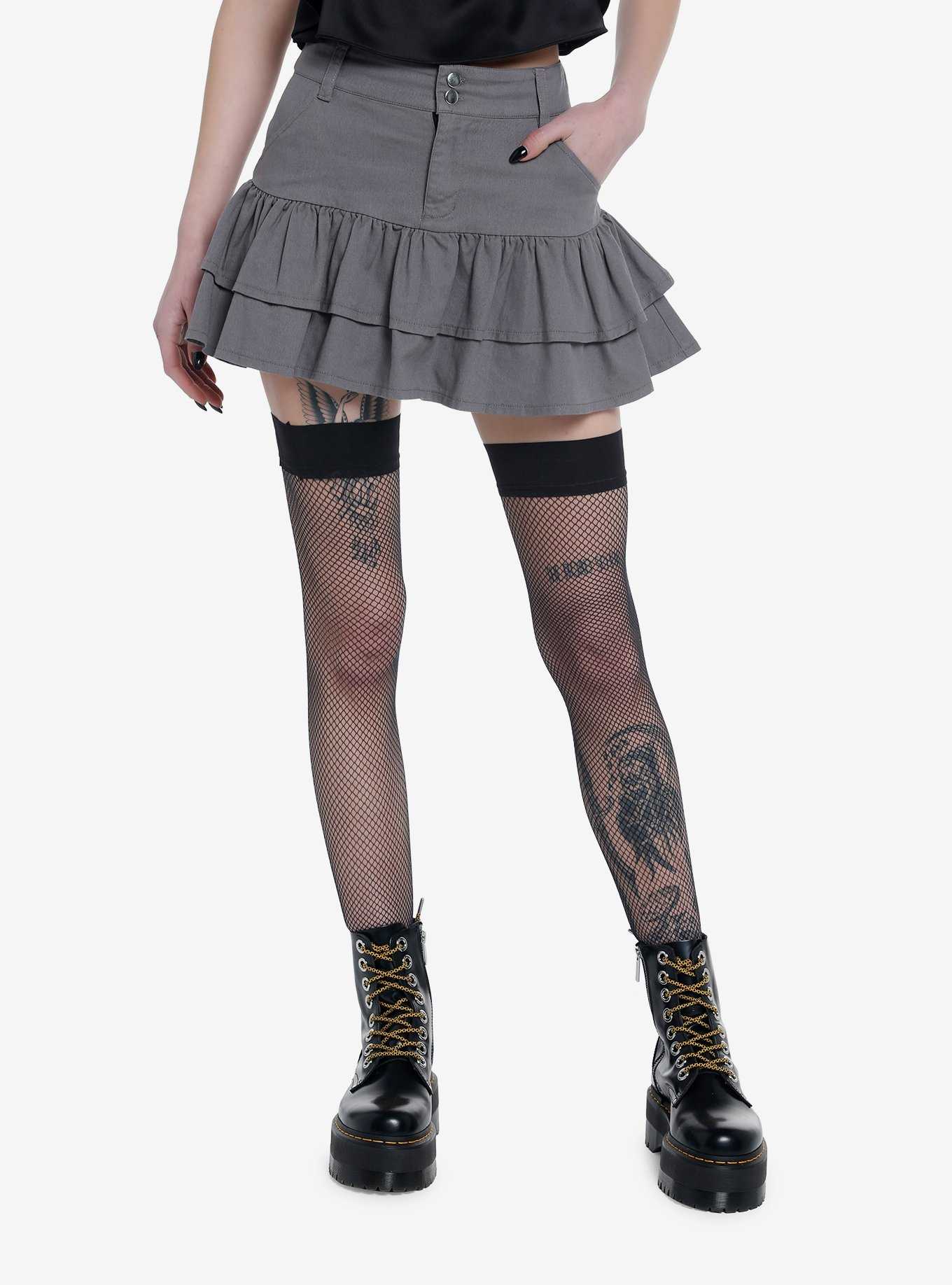 Social Collision Grey Ruffle Skirt, , hi-res