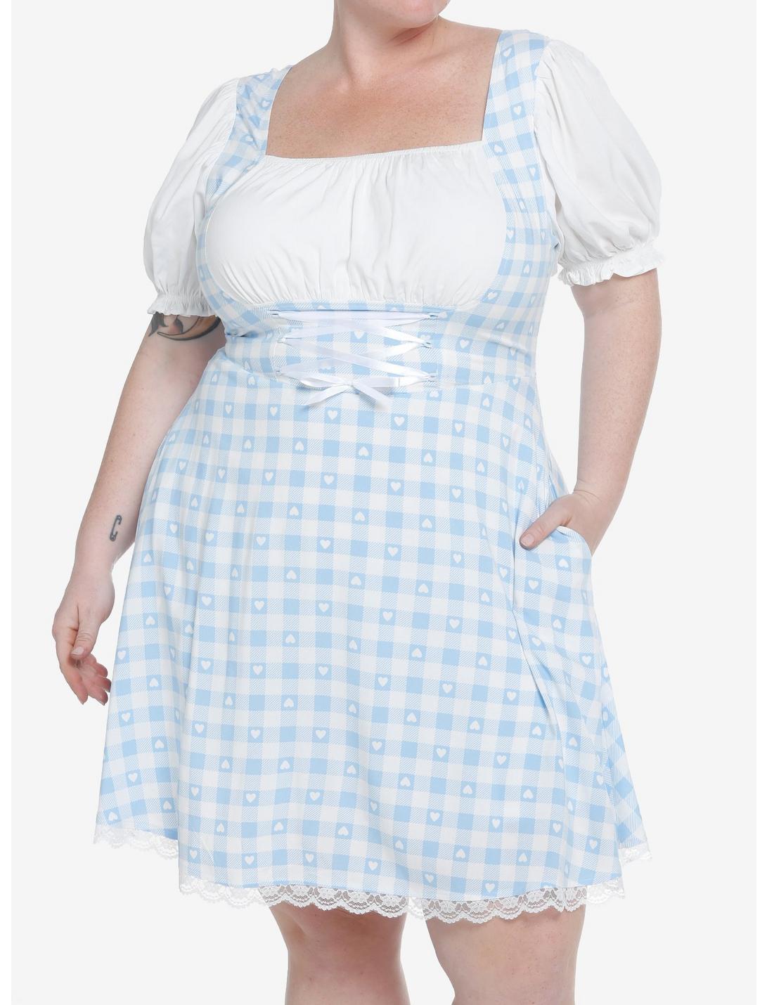Sweet Society Blue & White Gingham Corset Dress Plus Size, GINGHAM CHECK, hi-res