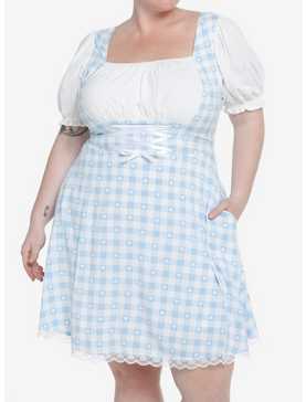 Sweet Society Blue & White Gingham Corset Dress Plus Size, , hi-res
