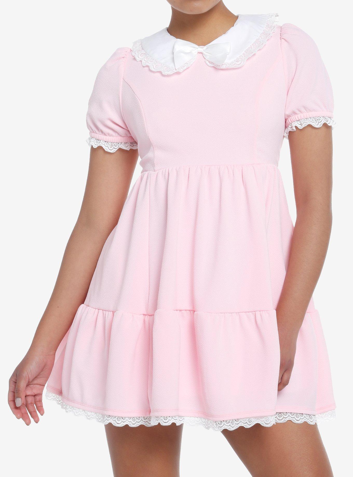 Pink dress shop white collar