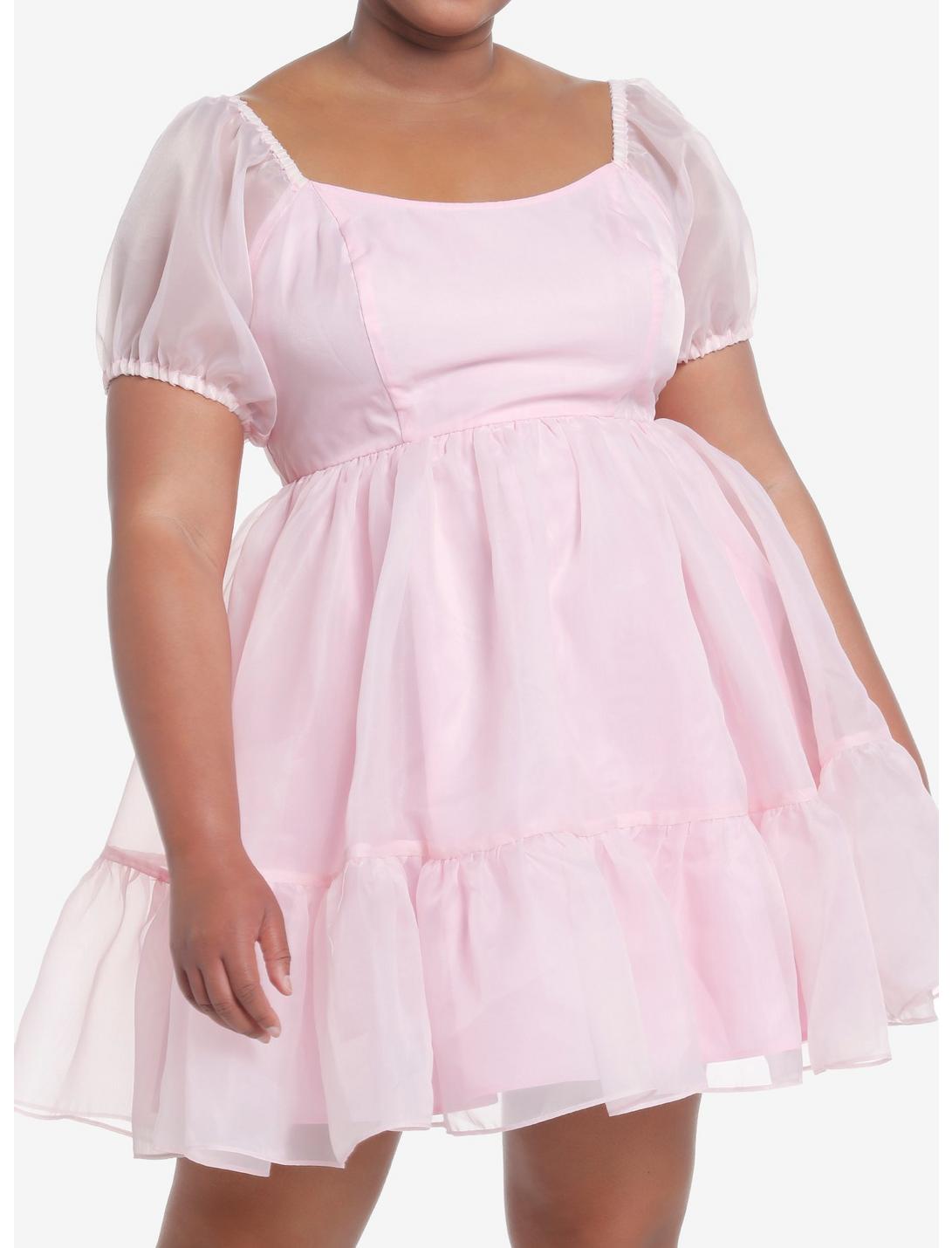 Sweet Society Pink Organza Tiered Dress Plus Size, PINK, hi-res