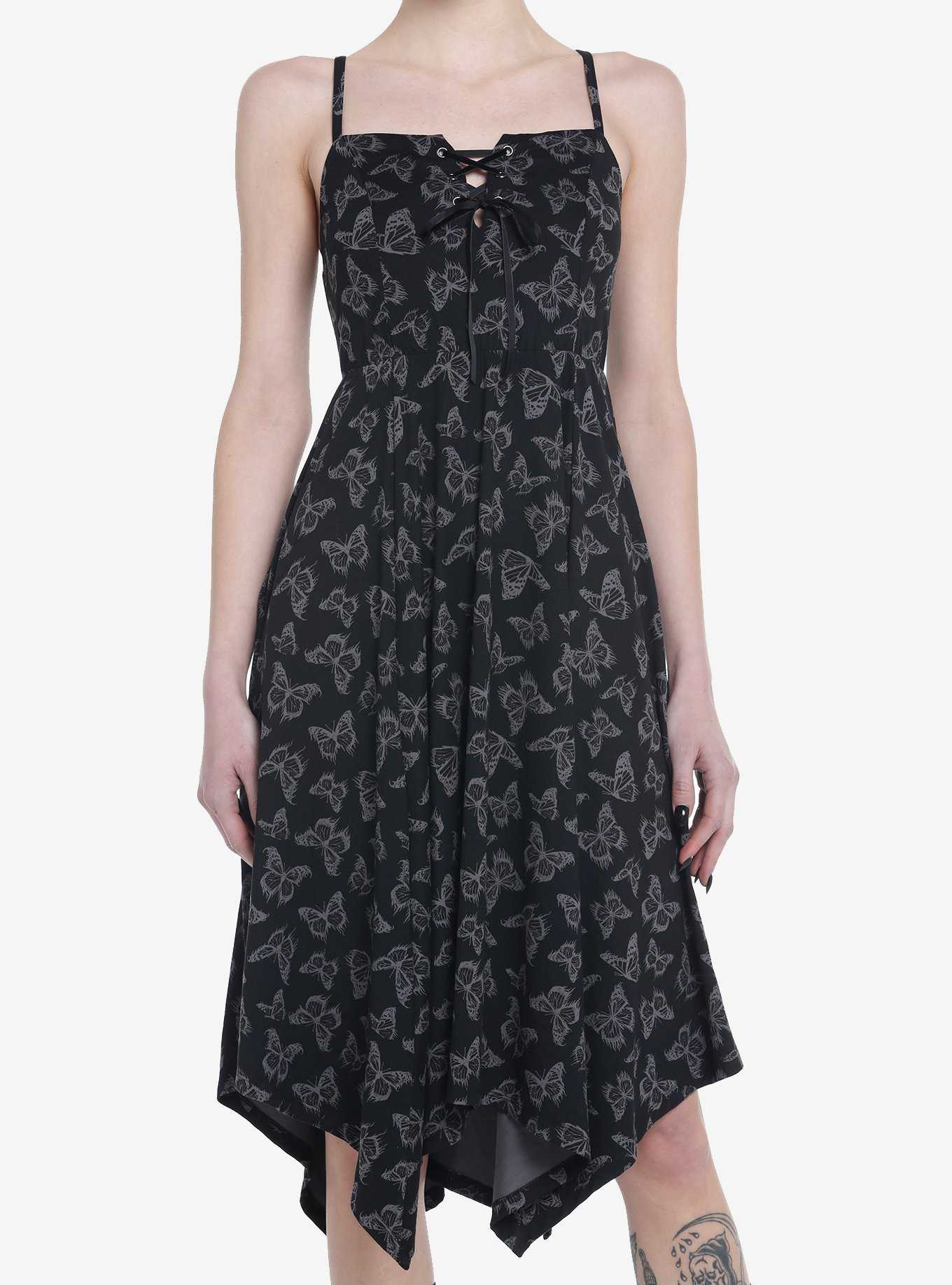 Cosmic Aura Black & Grey Butterfly Hanky Hem Dress, , hi-res