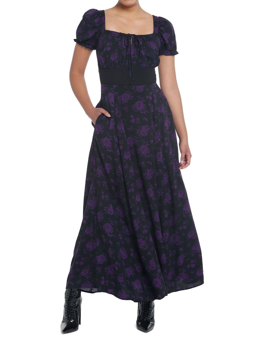 Cosmic Aura Purple Rose Maxi Dress, BLACK, hi-res